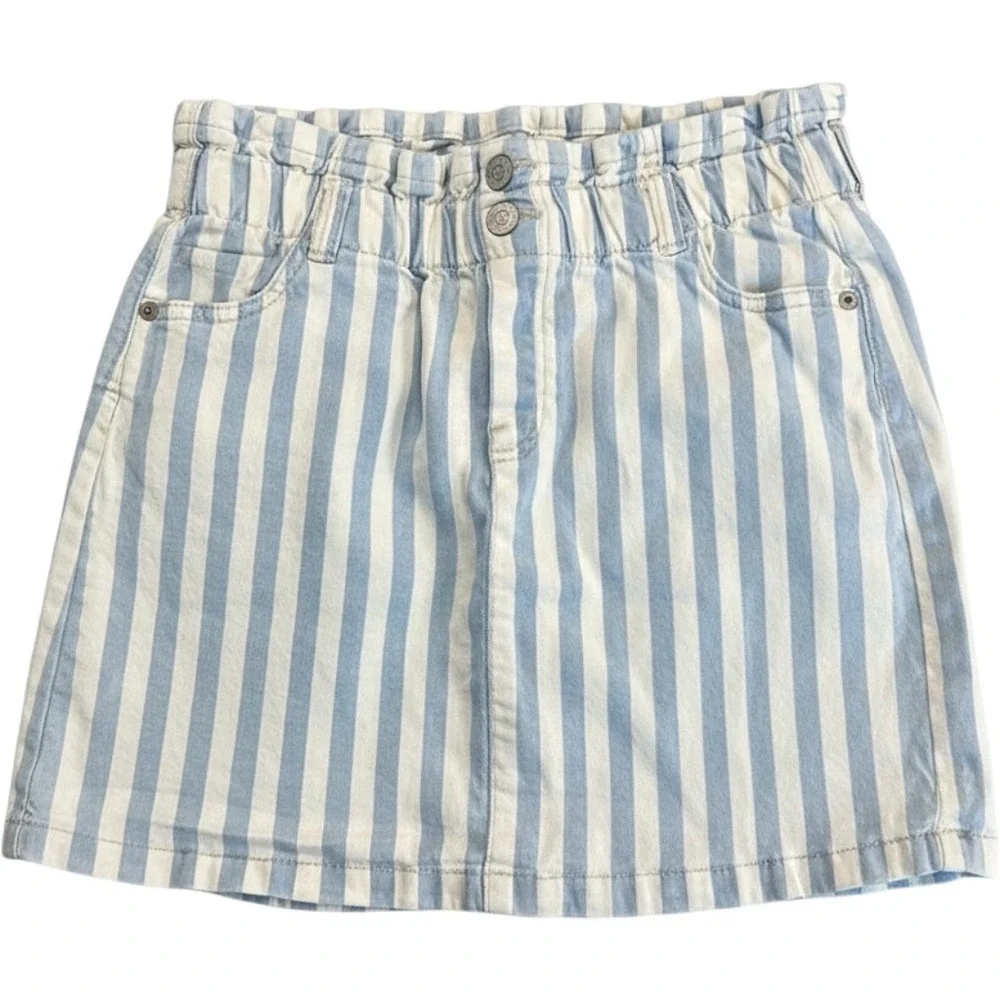 Justice Girls Blue White Striped Denim Paperbag Waist Mini Skirt‎ Size 12